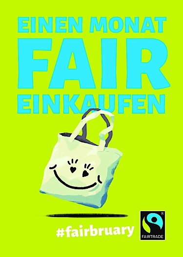 Kampagnenplakat mit Einkaufstasche und Text Kampagnenplakat mit Einkaufstasche und Text